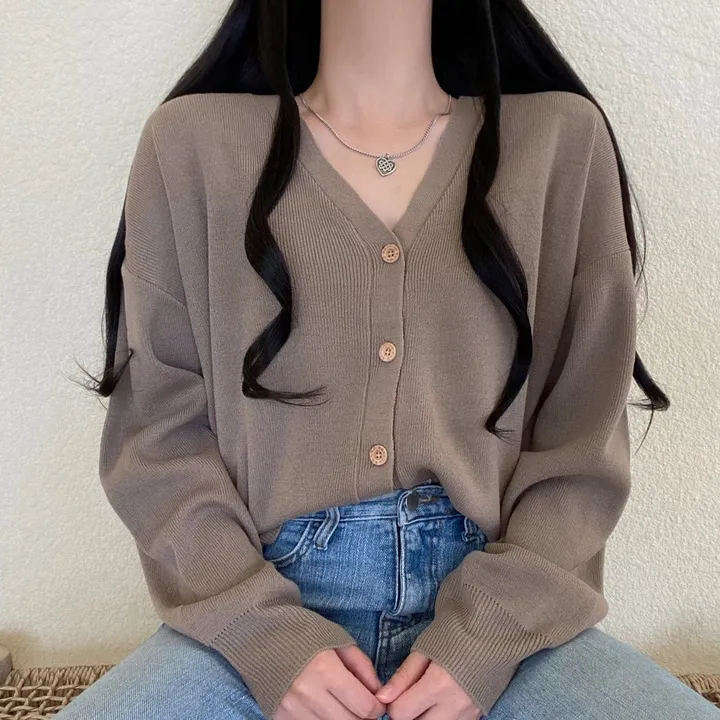 [12컬러/루즈핏] 복숭아 브이넥 단추 긴팔 가디건 상세 이미지 4