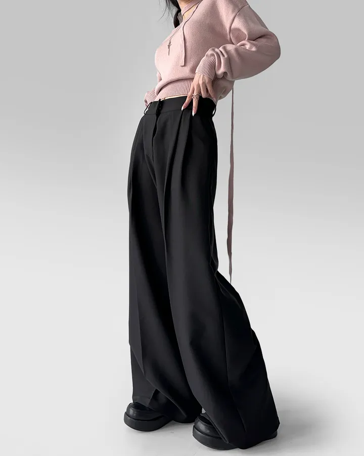 [~3XL/2기장] 르네상스 모더니즘 더블 핀턱 통 와이드 루즈핏 슬랙스 긴바지 롱팬츠 상세 이미지 32