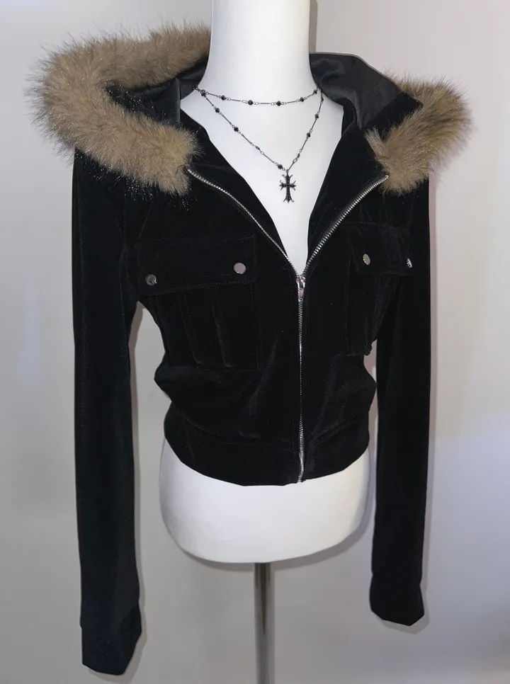 velvet fur hood  jacket- 벨벳 퍼 후드 자켓 2color (힙, 스트릿, 유니크, 크롭, y2k, 빈티지, 퍼, 집업, 후드집업) 상세 이미지 49