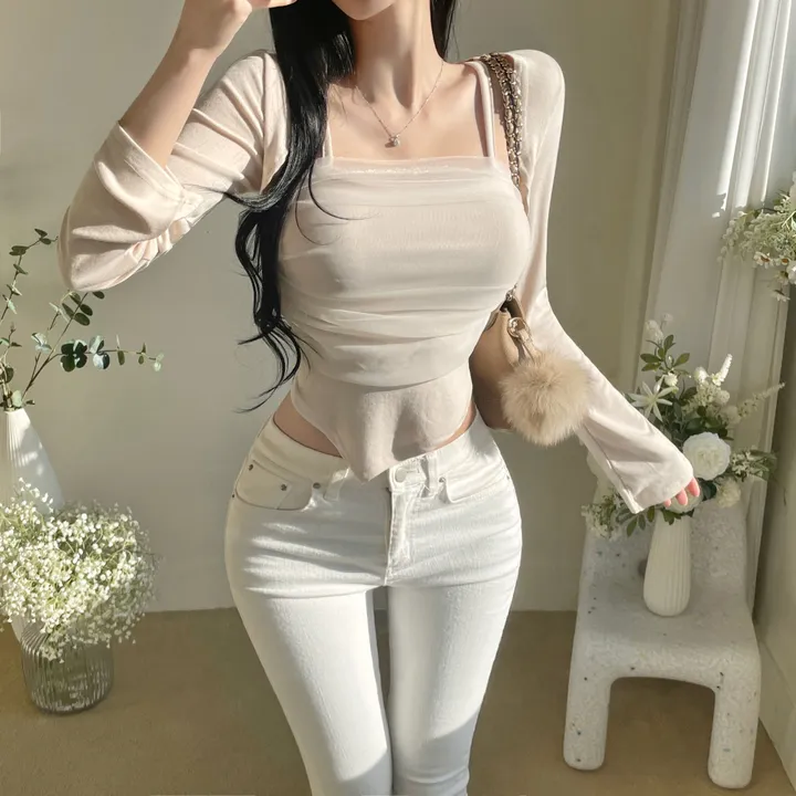 당일🚚[컬러추가❤]4계절티 메쉬 망사 레이어드 볼레로 긴팔t 상세 이미지 11