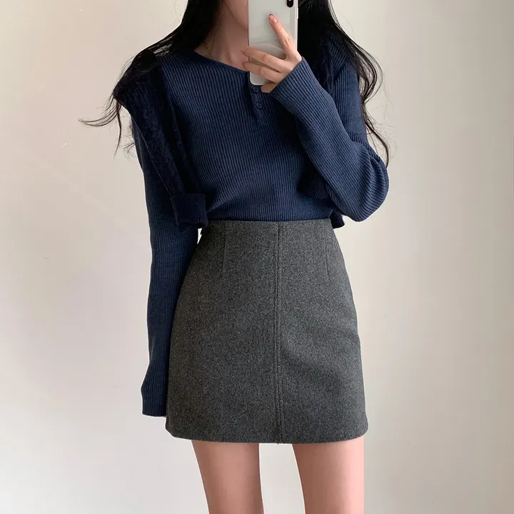 [4계절필수 디자인/연그레이 당일출고✨] 자체제작 #크치Made 젤리 버튼 트임 브이넥 골지 겨울 니트 긴팔티셔츠 - nt 상세 이미지 104