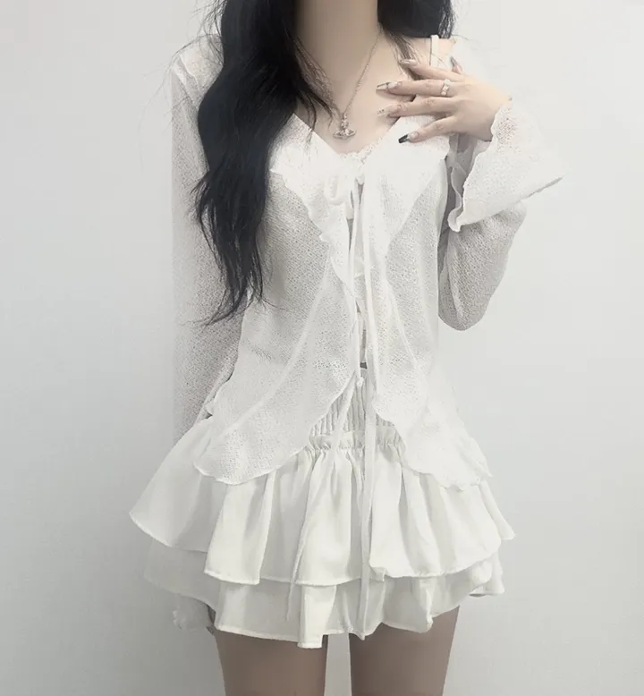 ruffle ribbon lace cardigan 러플 리본 레이스 가디건 (봄가디건, 러블리, 프릴, 니트가디건, 슬림핏, 여리여리) 상세 이미지 12