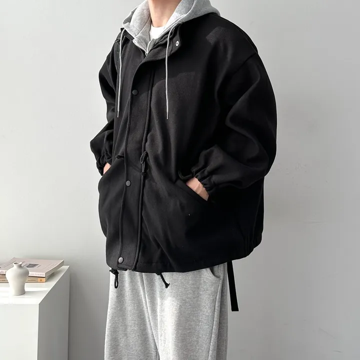 가을 겨울 오버핏 하프 코트 미니멀 빅사이즈 아우터 후드레이어드오버핏코트 상세 이미지 27
