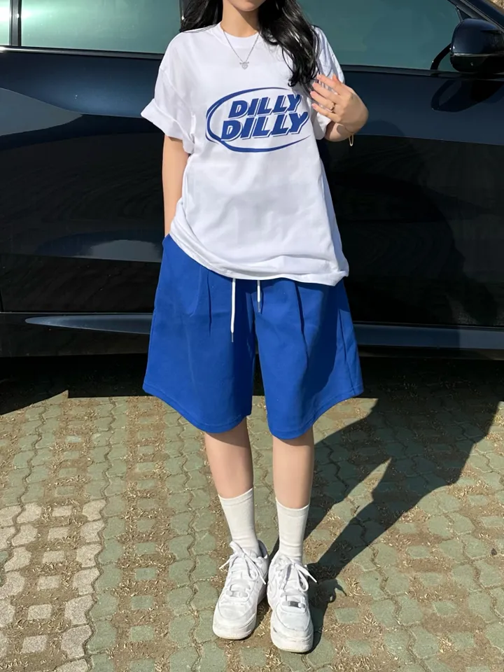 세트가능/ 남녀공용 오버핏 반팔 여름 커플룩 커플티 레터링 루즈핏 반팔 티셔츠 합포 핀턱 버뮤다 팬츠 밴딩 반바지 꾸안꾸 트레이닝 세트 커플 시밀러룩 빅사이즈 세트 스트릿 딜리 상세 이미지 32