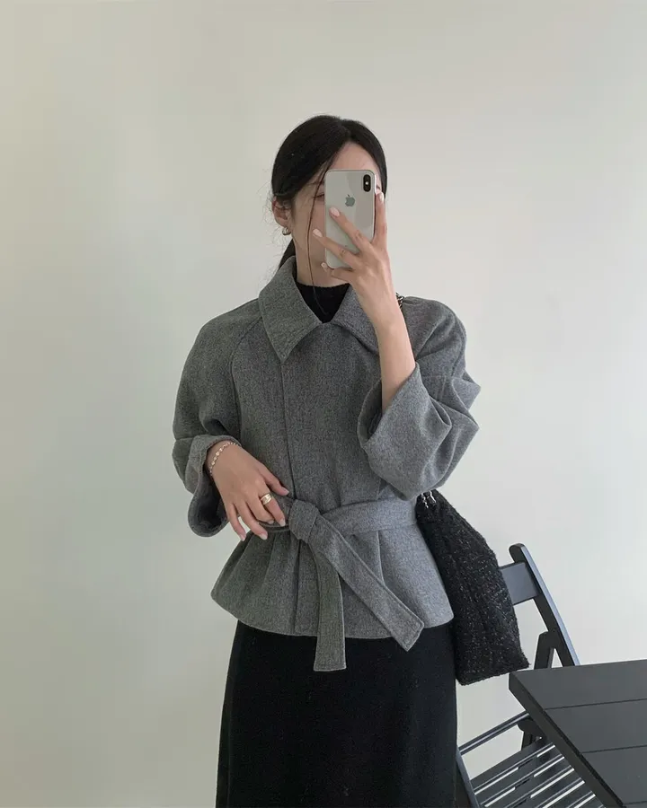 일리 가을 겨울 카라 벨트 모직 숏 자켓 숏코트 상세 이미지 13