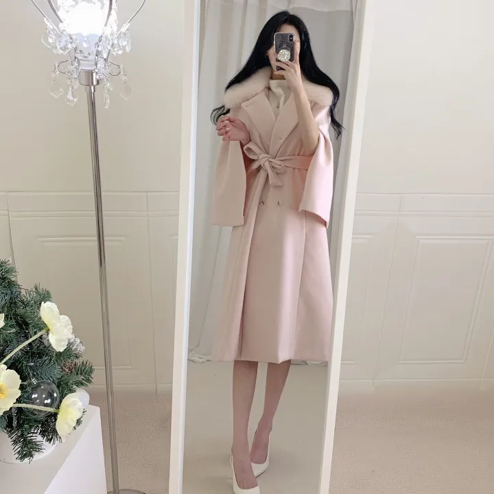 [롱케이프코트💗/고퀄보장✨] 롱VER. 알콩 울 캐시미어 폭스퍼 페이크퍼 밍크퍼 누빔안감 케이프 벨트 버튼 고급 우아 롱 판쵸 코트 망토 자켓 (4color) 연말룩 크리스마스 상세 이미지 8