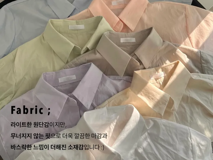 [비침X,베이직] 8컬러 제이 크롭 카라 코튼 반팔 셔츠 상세 이미지 2
