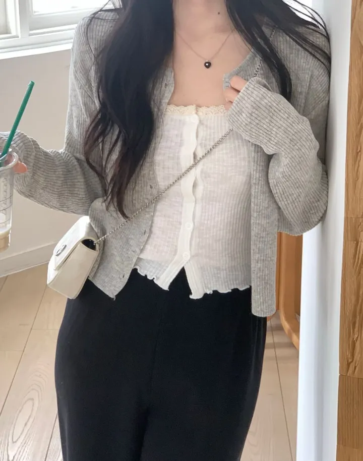 레이 여름 린넨 골지 크롭 라운드 긴팔 가디건 (9color) [ 봄 여름 살안타템 데일리룩 기본 베이직 ] 상세 이미지 21