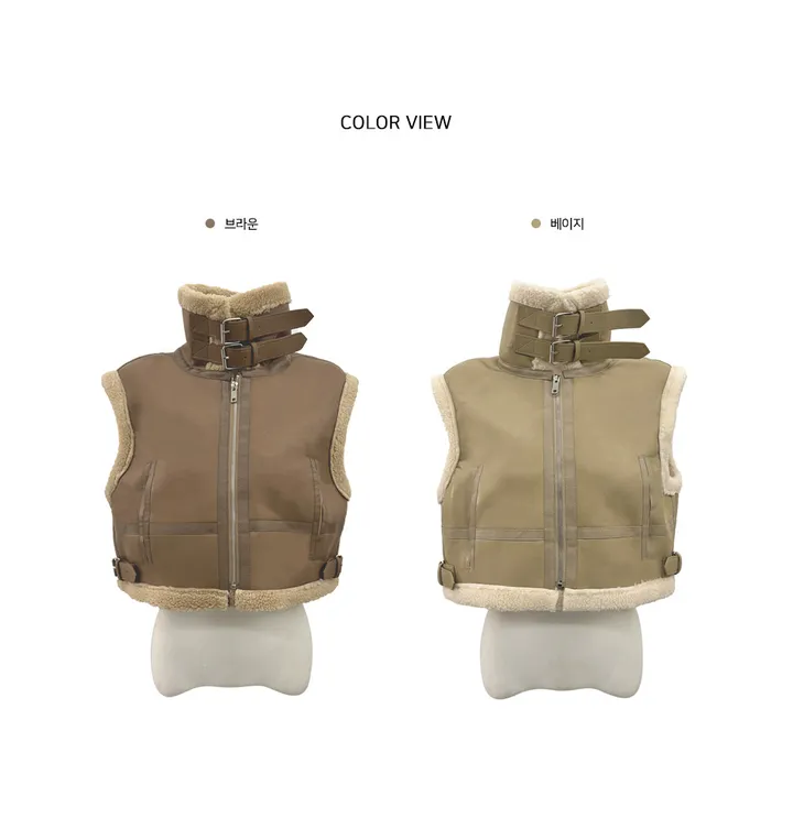 [DM문의폭주🐏🤎] 크롭 무스탕 부클 베스트 조끼 -2color 상세 이미지 2