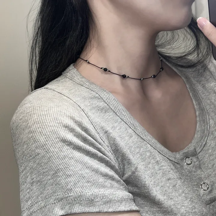 [써지컬] 무채색 블랙 오닉스 원석 써지컬 볼 매듭 끈 초커 목걸이 상세 이미지 7