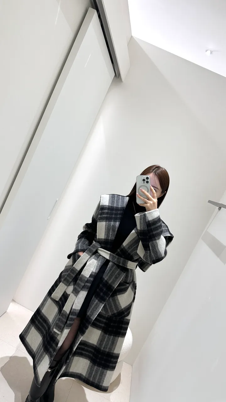 세일러 빅카라 체크 후드 롱코트 (수입) 상세 이미지 2