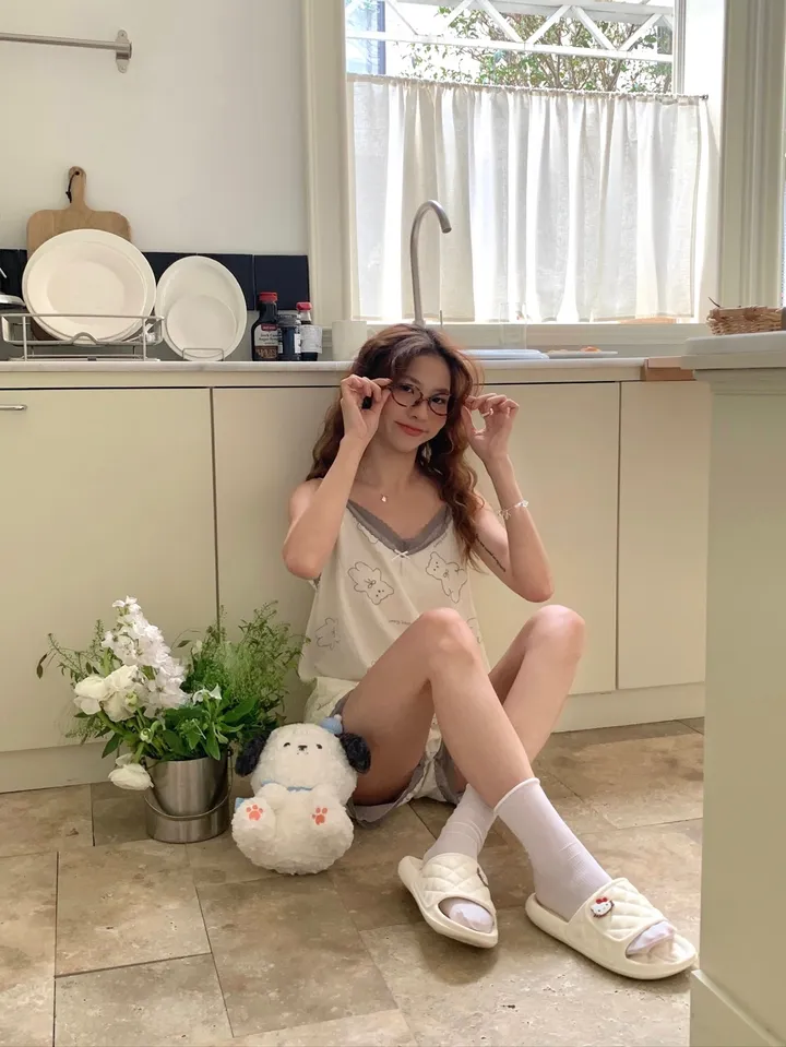❤️오늘출발❤️ 사계절  봄 레이스나시 민소매잠옷 상하의세트 반바지 밴딩팬츠  잠옷투피스 홈웨어 파자마 상세 이미지 11