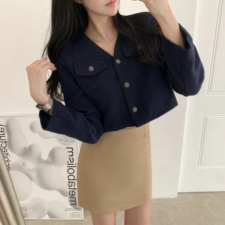 [부분 당일배송🎀1000장돌파!! 리뷰극찬🔥컬러추가!] 트위드 세미 크롭 자켓 노카라 간절기 하객룩 숏자켓 핑크 아이보리 블랙 네이비 - 5colors 상세 이미지 56