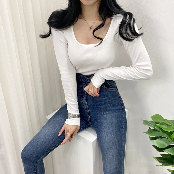 🚀당일발송🚀[묶음할인/데일리템] 봄 가을 디아 카야 둥근 스퀘어 긴팔 티셔츠 이너티 상세 이미지 4