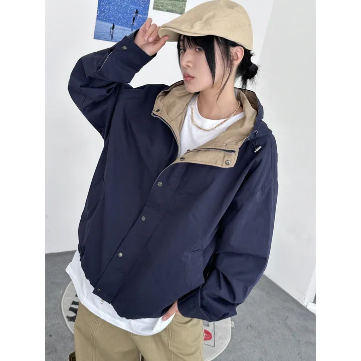 [UNISEX]라코 컬러 배색 포인트 빈티지 후드 야상 점퍼 자켓(3color) 상세 이미지 15
