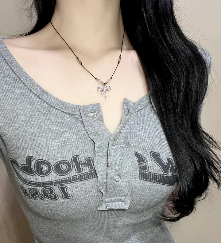 [MADE/모델소장🖤]써지컬 언발 실버 리본 그레이 원석 매듭 목걸이 상세 이미지 9