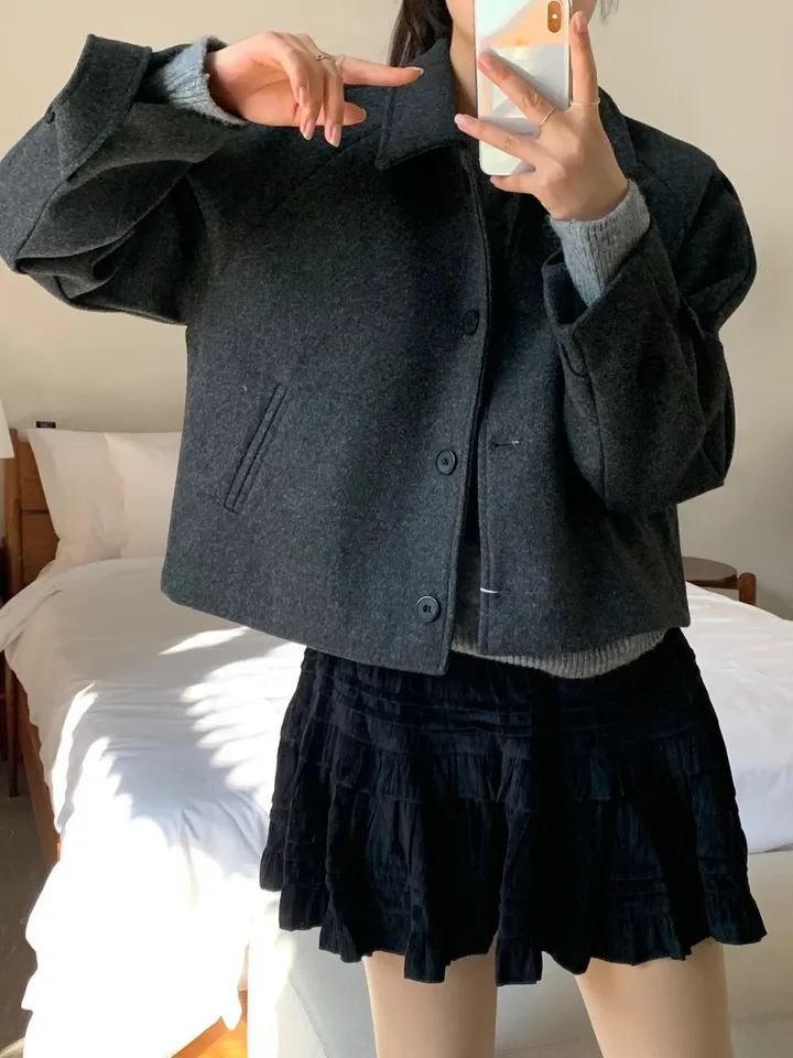 [아방루즈핏/💞러블리] 머스 카라 숏 코트 자켓 모직코트 상세 이미지 40