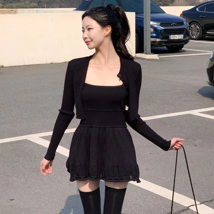 [여리무드🌹] 미닛 가디건 나시 원피스 세트 / 나시원피스 캉캉원피스 플레어 플리츠 미니원피스 니트 여름원피스 골지원피스 얇은 봄가디건 봄원피스 크롭가디건 골지가디건 볼레로 상세 이미지 45
