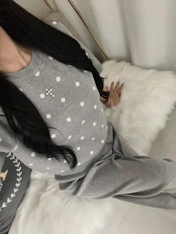 수입 벌룬 땡땡이 반팔 니트 와이드 마실룩 투피스 셋업 상세 이미지 9