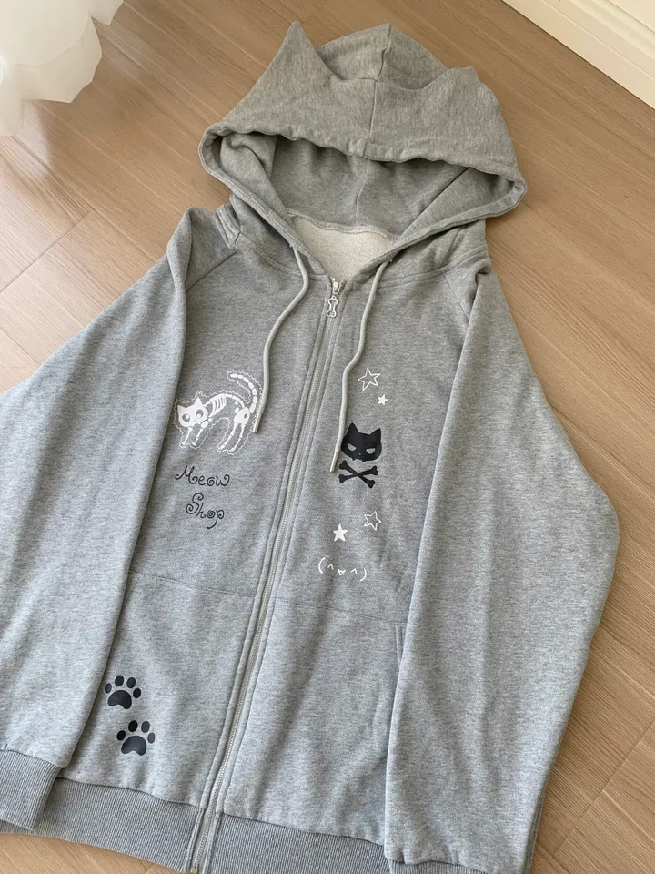 빈티지 캐릭터 캣후드  고양이 루즈핏  후드집업 상세 이미지 6