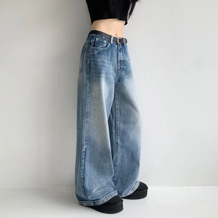 [모델소장🖤/기장선택/~XL] 페이블 3기장 힙 빈티지 워싱 하이웨스트 로우 밑단 스냅 조거 와이드 데님 팬츠 청바지 키작녀 키큰녀 남녀공용 사계절팬츠 빅사이즈 상세 이미지 4