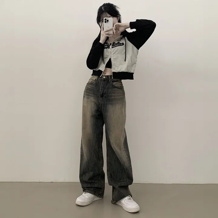 [y2k!힙무드] 투웨이 레터링 프린팅 나그랑 배색 크롭 후드집업 상세 이미지 7