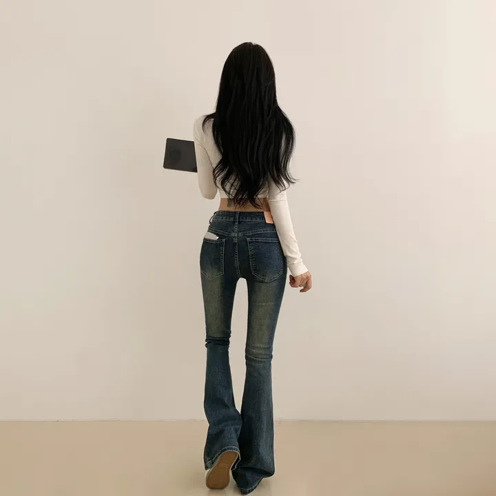 [XS~XL/미친핏🔥] 로우라이즈 워싱 데님 스판 롱부츠컷 팬츠 상세 이미지 9