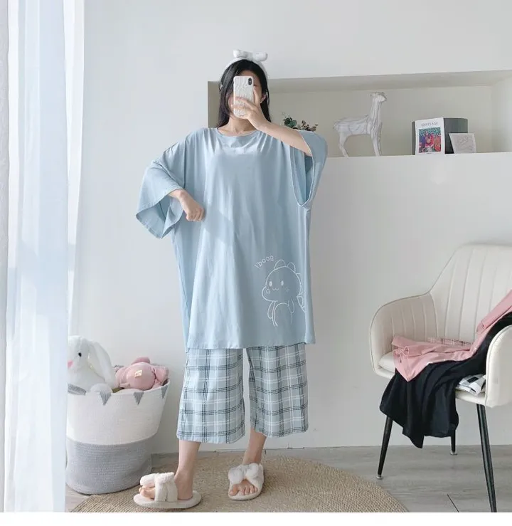 오버핏 7부 파자마 2종세트/M~4XL(45~150)KG/COLOR블랙,스카이,핑크/BSA6825 상세 이미지 12