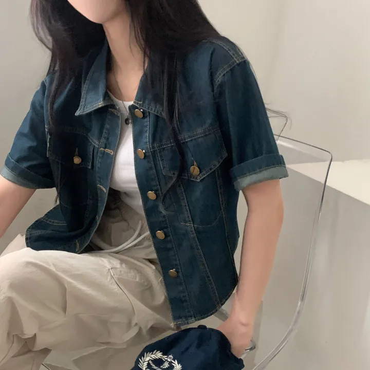 [데일리/청순무드(＊’͜’ )] 봄웨더 반팔 데님 크롭 청자켓 - 3color 상세 이미지 33