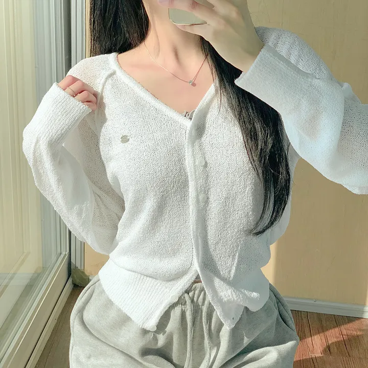 [여름신상💗] 부클 파스텔 팬던트 심볼 브이넥 여름 가디건 - 6color (파스텔/펜던트/와펜/나그랑/긴팔/브로치/쭈리/꾸안꾸/데일리/베이직/그물) 상세 이미지 13