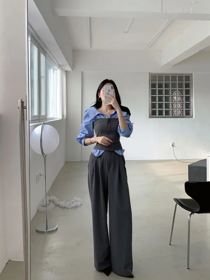 [ SET추천 / 시크페미닌 ] 제이 지퍼 스모크밴딩 크롭 탑 + 슬랙스 투피스 세트 별도구매 오피스룩 하객룩 상세 이미지 20