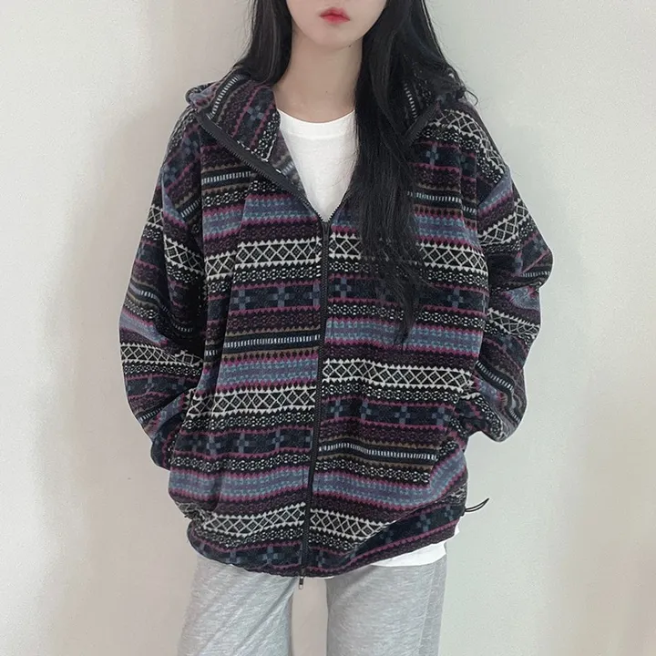 [남녀공용/포근해] 2WAY 보르도 패턴 투웨이 후드 후리스 집업 후드집업 3color 상세 이미지 9