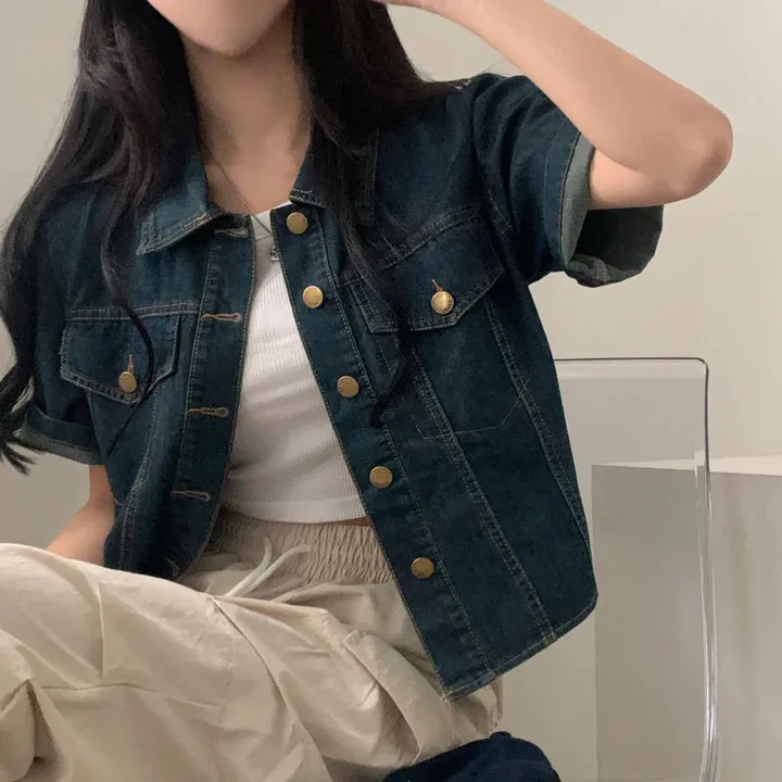 [데일리/청순무드(＊’͜’ )] 봄웨더 반팔 데님 크롭 청자켓 - 3color 상세 이미지 22