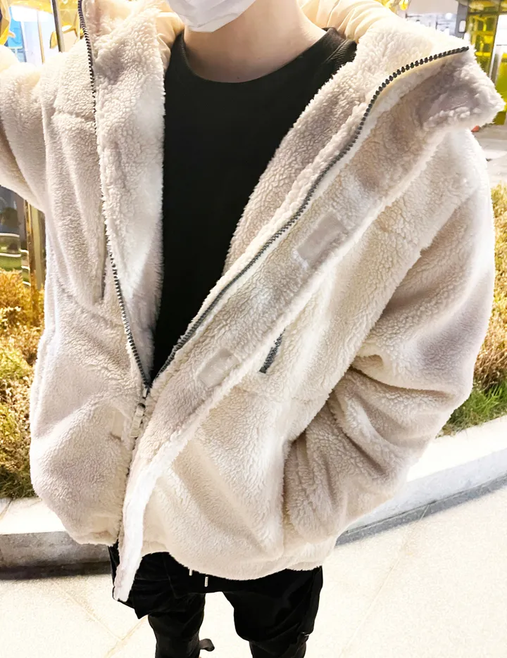 덤블 헤비 양털 패딩 오버핏 투웨이 스트링 후리스 뽀글이 후드 집업 자켓 점퍼 상세 이미지 99