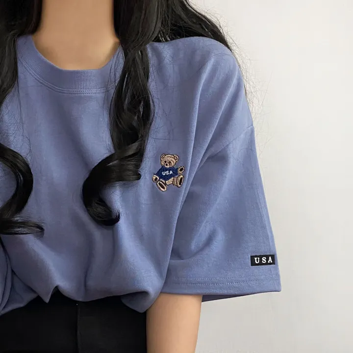 [예쁨/데일리] 베어 라벨 자수 오버핏 반팔티T 상세 이미지 16