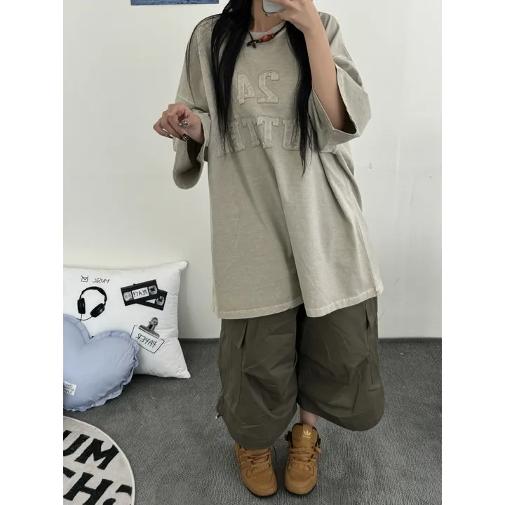 ★BEIGE 4/25 출고예정★[UNISEX]더블 포켓 커버 포인트 유니크 핀턱 카고 코튼 루즈 스트링 버뮤다 하프 팬츠(4color) 상세 이미지 20