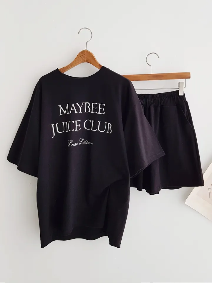 [세트가격!] Maybee 레터링 프린트 오버핏티셔츠 반팔 티셔츠 밴딩 반바지 홈웨어세트 여름파자마 트레이닝복 츄리닝세트 주말룩 여름휴가 바캉스룩 이지웨어세트 상세 이미지 18