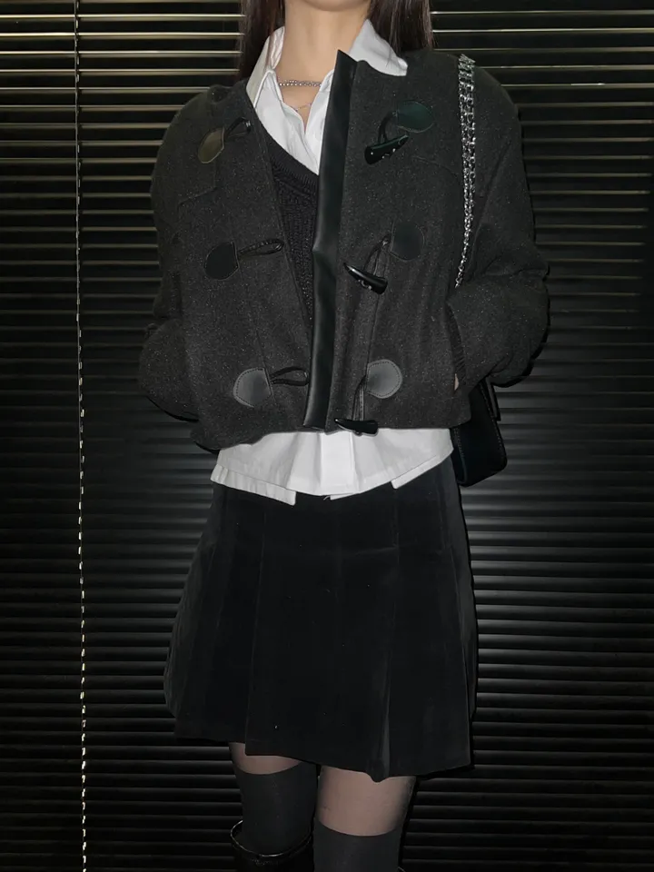 [24재입고] 윈터 더플 코트 크롭 자켓 (Black) 상세 이미지 12
