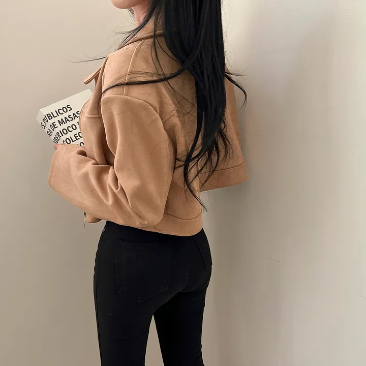 [어깨패드O] 어텀 스웨이드 절개 카라 크롭 자켓 집업 상세 이미지 8