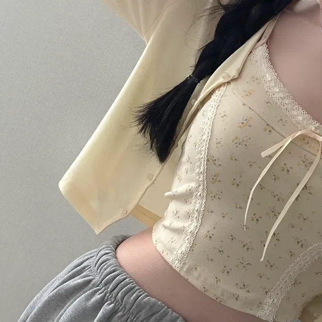 [ 가디건+나시/플라워패턴💛 ] 아미 레이스 플라워 나시,콩단추 가디건set (2col) 상세 이미지 6