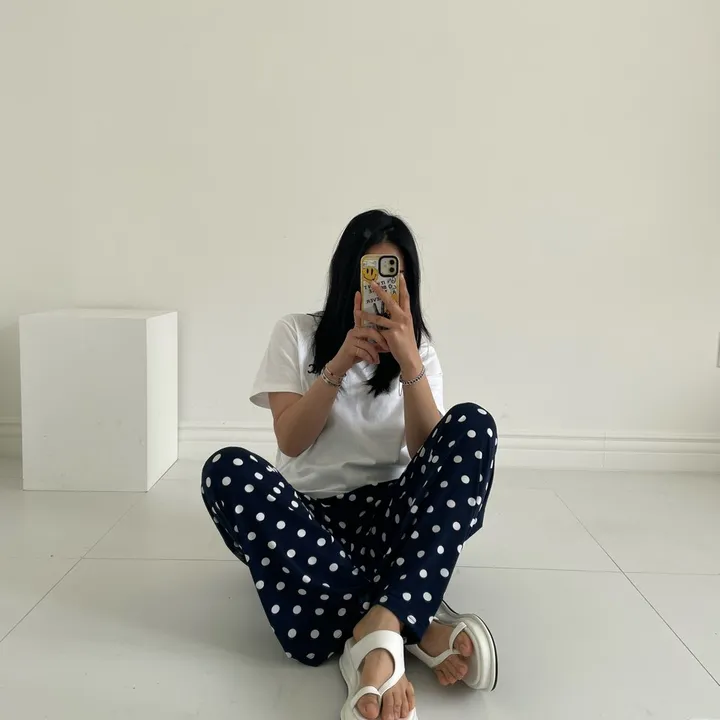 [와이드핏/시원한원단] 도트패턴 땡땡이 밴딩팬츠 냉장고바지 유니크룩 / 여름 여름옷 홈웨어 여름바지 바캉스룩 마실룩 밴딩통바지 상세 이미지 5