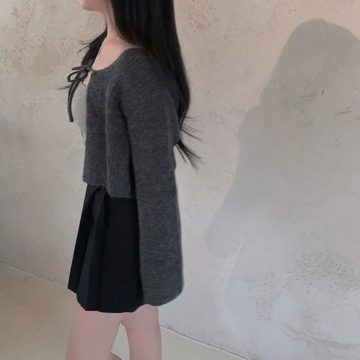 [흘러내림X]퓨어 울 모헤어 리본 볼레로 크롭 가디건 - 4color 상세 이미지 25