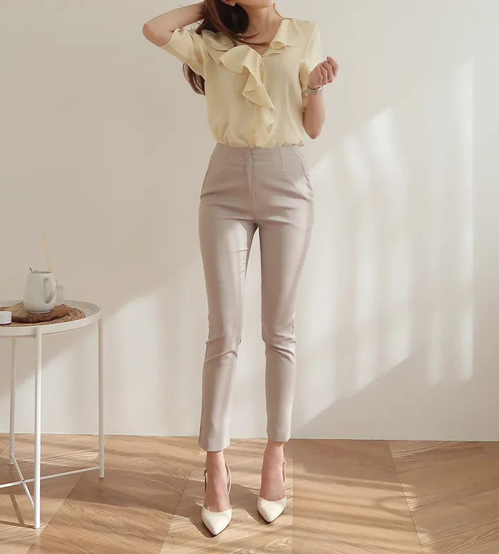 [55~77/일반,기모] 인생핏 슬림 일자 스키니핏 하이웨스트 스판 간절기 겨울 슬랙스 상세 이미지 4