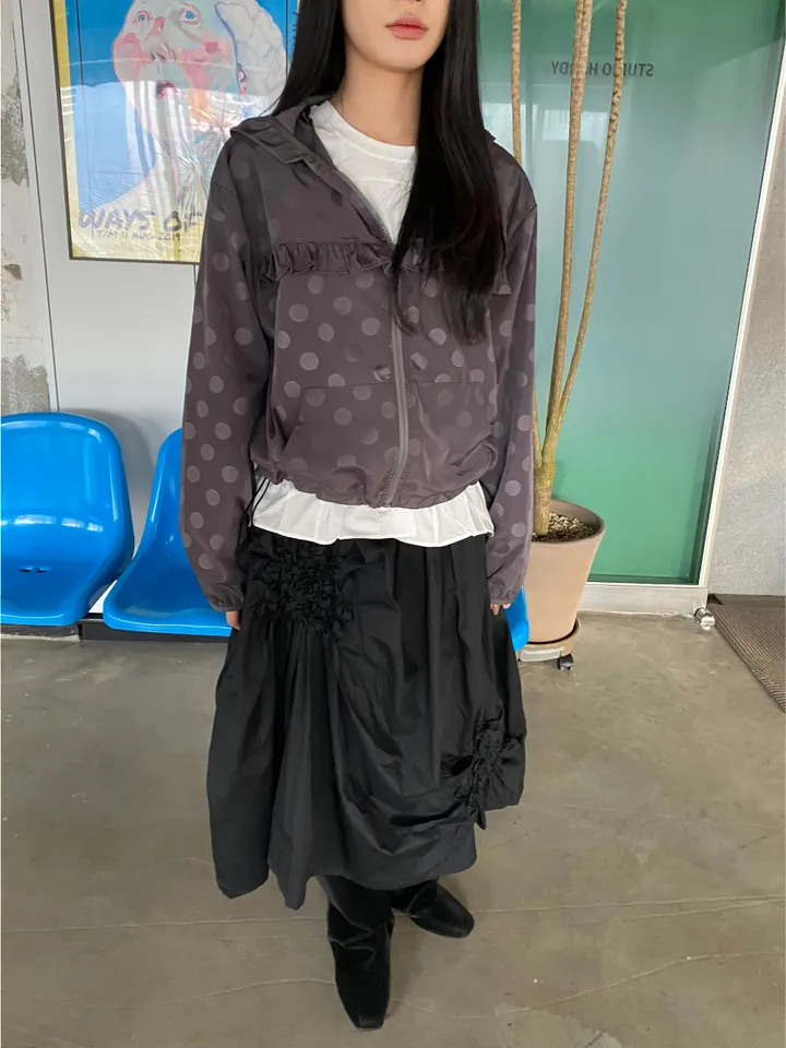 (고퀄리티/일본감성낭낭🎀) 도트 프릴 후드 바람막이 자켓 상세 이미지 9