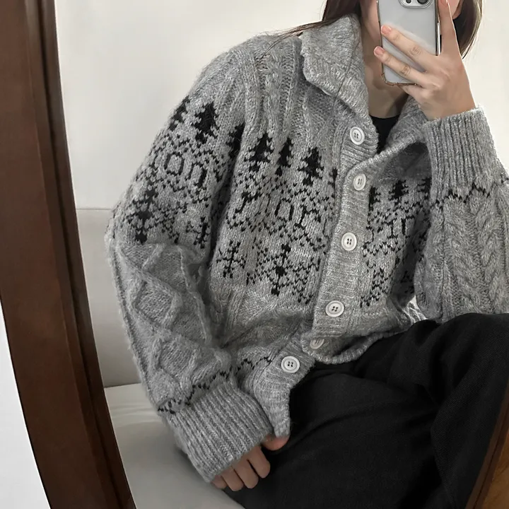 당일출고🚀[wool20%/두툼❄] 하이넥 스노우 패턴 노르딕 루즈핏 가디건 3color 상세 이미지 44