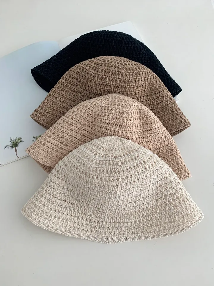 허비스 와플짜임 라운드 여름 니트 버킷햇 벙거지 모자 4color 상세 이미지 6