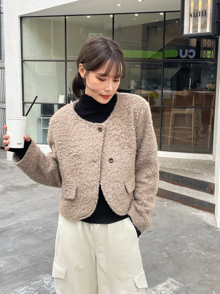 [2-3주소요/주문폭주]잇츠 라운드넥 크롭 부클 울 자켓 - 2 color 상세 이미지 19
