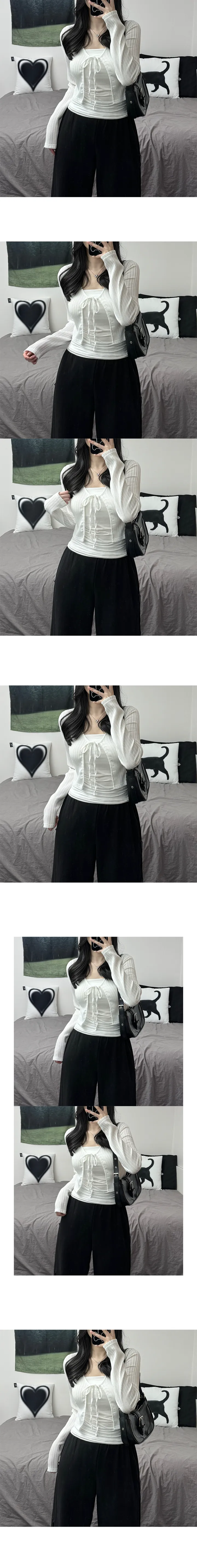 [여리핏/가을가디건] Linkle Ribbon Strap Crop Cardigan 링클 리본 끈 크롭 가디건 상세 이미지 4