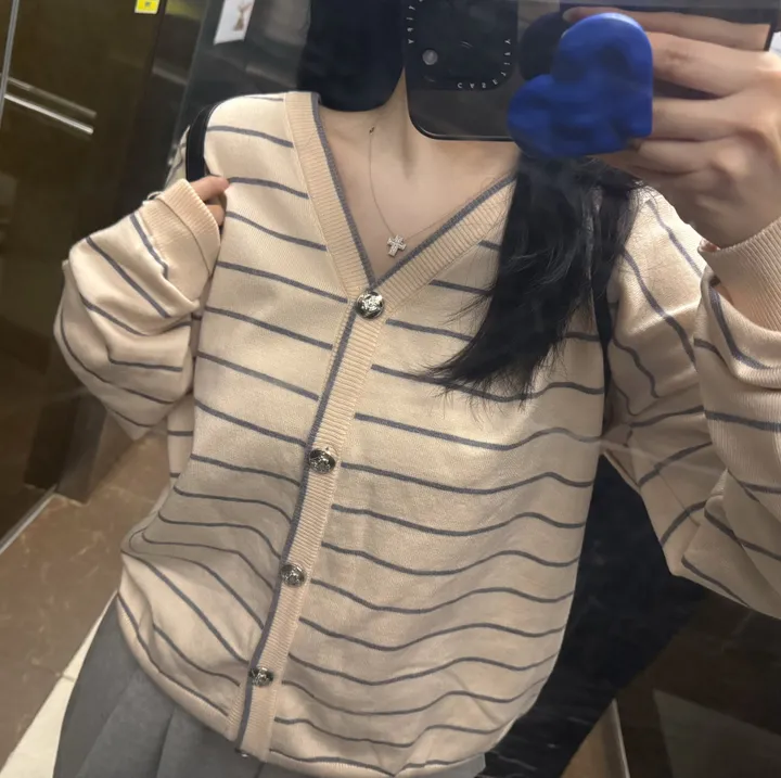 *NEW*제니st 루즈핏 스트라이프 단가라 브이넥 가디건 상세 이미지 3