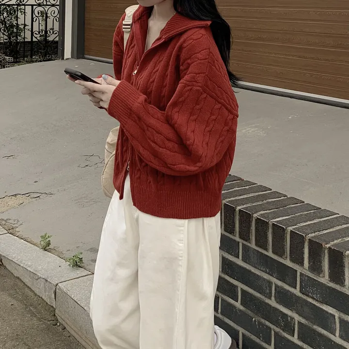 [따뜻!겨울까지~] 투웨이 도톰 케이블 하이넥 꽈배기 오버핏 니트 집업자켓 가디건 상세 이미지 9